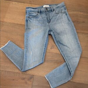 Loft Light Blue Ankle Cropped Jeans with Distressing